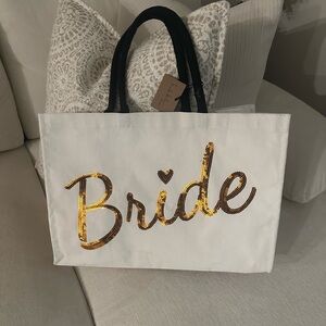 Elegant White Bride Tote Bag with Gold Sequin